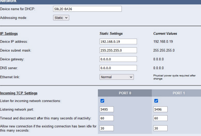 EI2 Netowrk settings